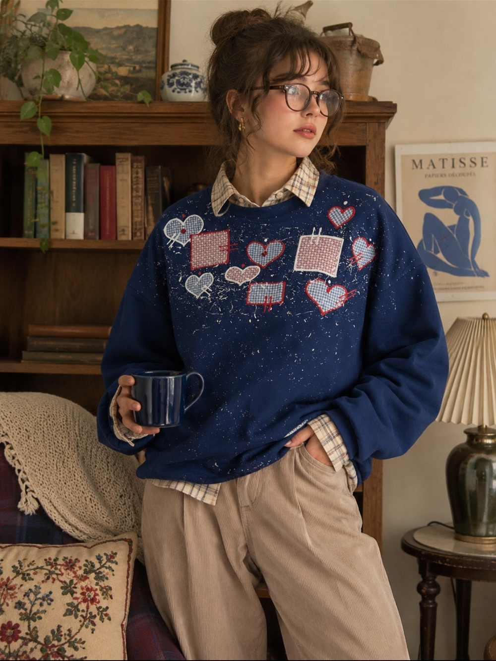 Vintage Hanes Crafted patchwork Paint Splatter Sweatshirt Grandpacore